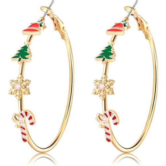 Adorable Christmas Hoop Earrings | Holiday Tree, Snowman - Picture 1 of 5